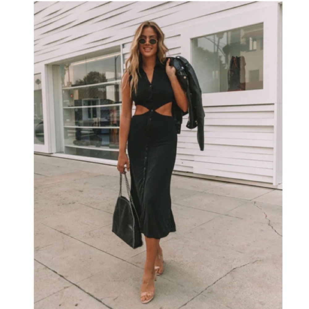 Trix button down cutout knit midi dress